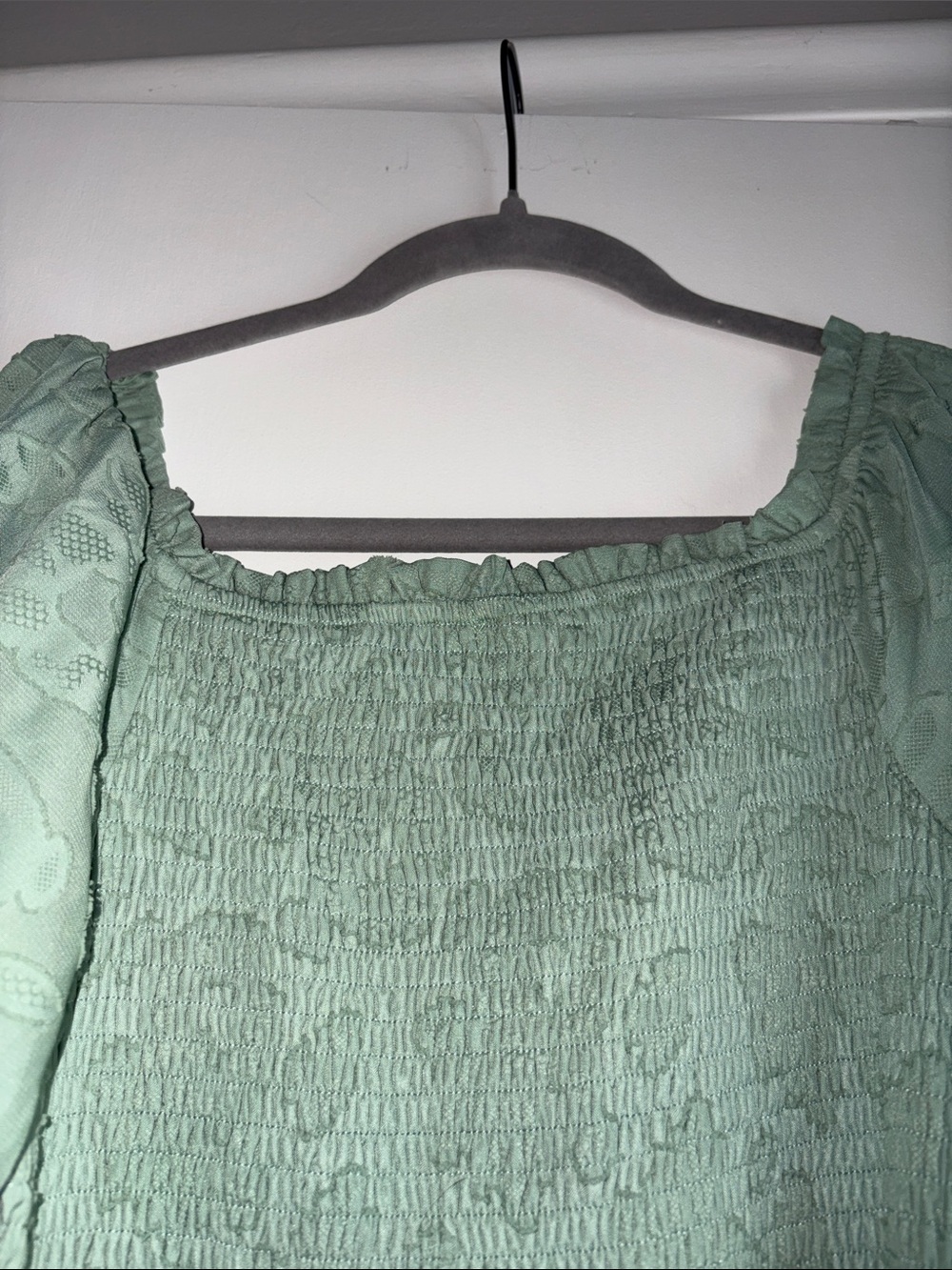 Polagram Sage Green Smocked Puff-Sleeve Midi Dress - Picture 7 of 8